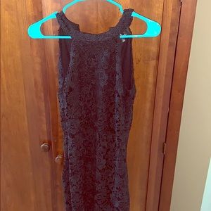 A black lulus halter lace dress